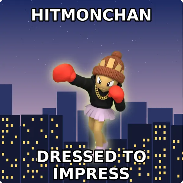 Hitmonchan dressed up in a brown knit beanie and a hoodie with a gold chain on a city skyline, made with the CoPokémon meme generator