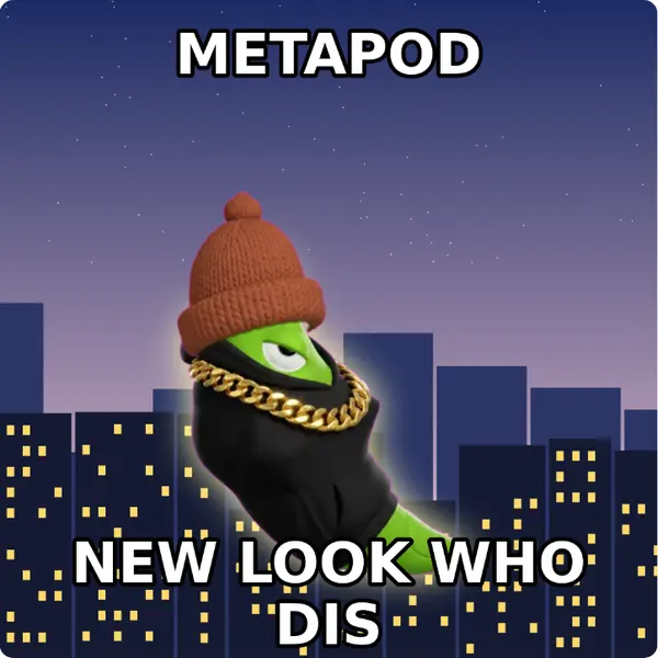 Metapod dressed up in a brown knit beanie and a hoodie with a gold chain on a city skyline, made with the CoPokémon meme generator