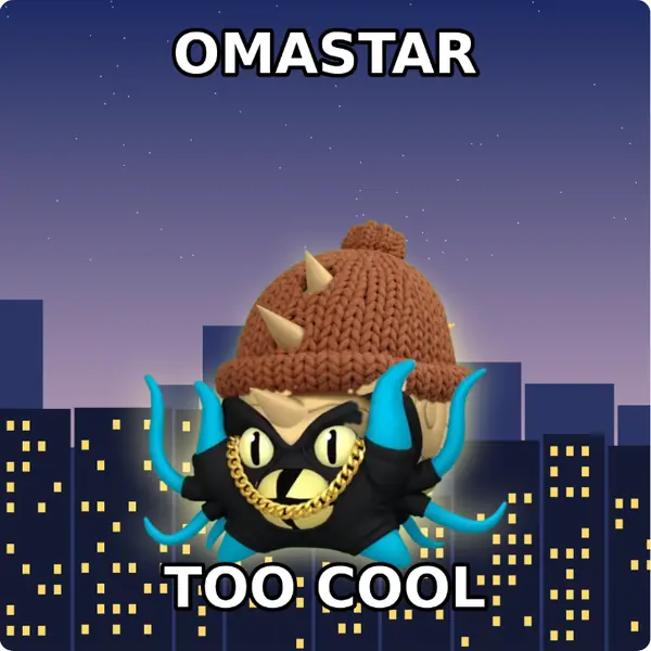 Omastar dressed up in a brown knit beanie and a hoodie with a gold chain on a city skyline, made with the CoPokémon meme generator