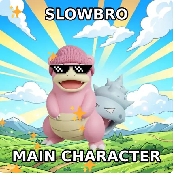 Slowbro dressed up in a pink knit beanie and pixel sunglasses on a bright blue sky, made with the CoPokémon meme generator