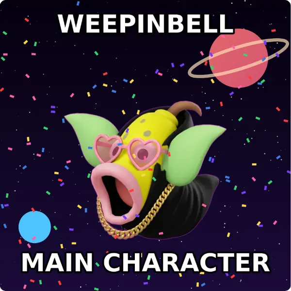 Weepinbell dressed up in a hoodie with a gold chain and heart shaped shades on outer space, made with the CoPokémon meme generator